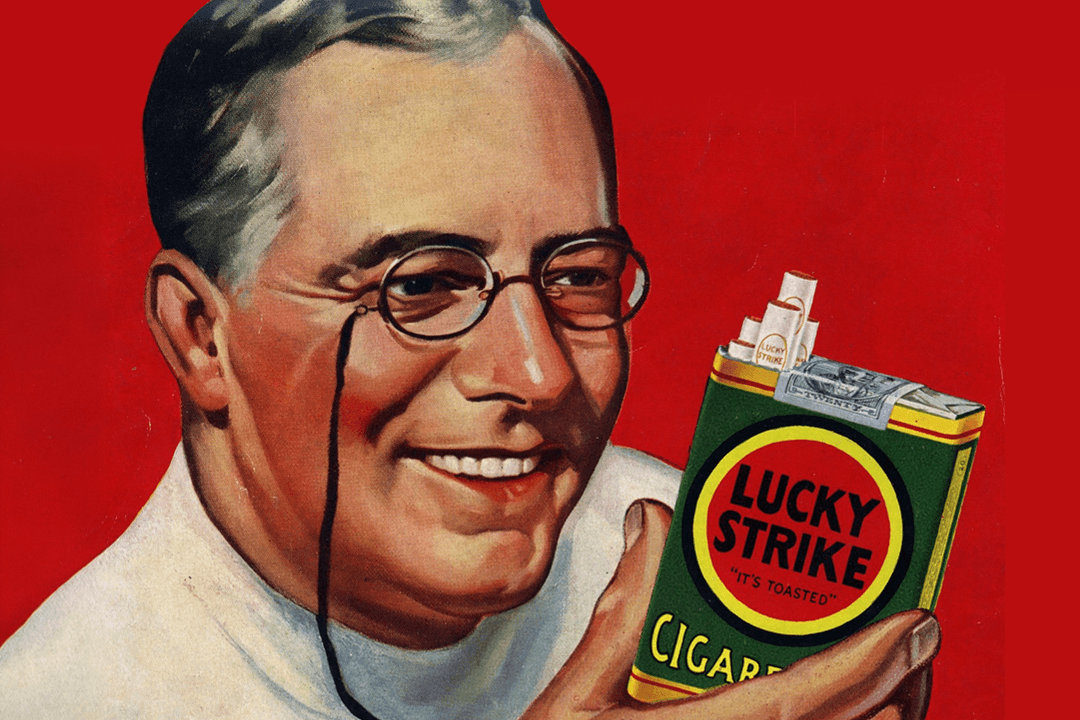 Historical cigarette advertisement from the mid-20th century, before smoking was proven to cause cancer