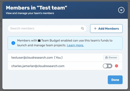 Connect Teams feature interface for sharing projects and using a shared wallet