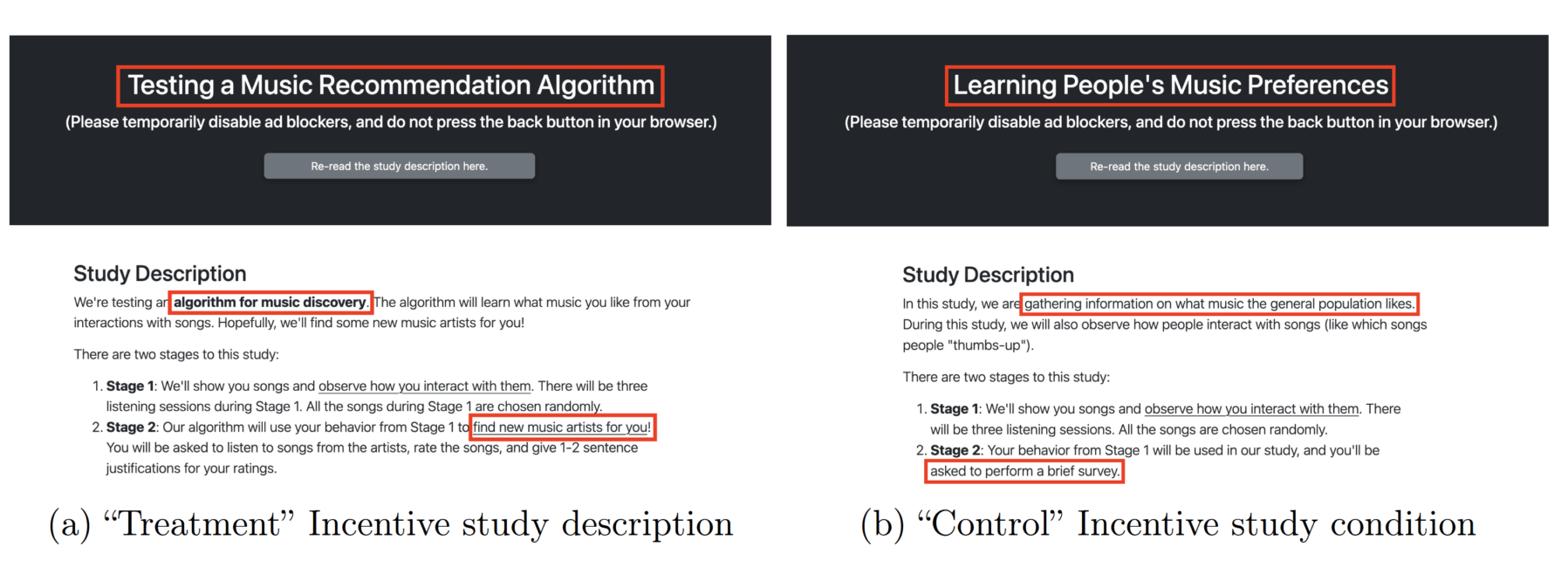 Screenshot of the custom music player interface used in the experiment, showing the different feedback mechanisms available to participants